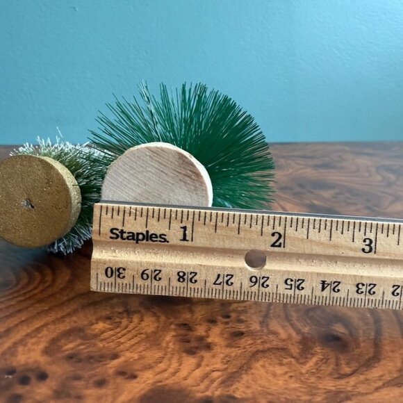 Vintage Bottle Brush Trees Set Of 2 Green & Frosted Snow Decorative Holiday Deco - Picture 8 of 8